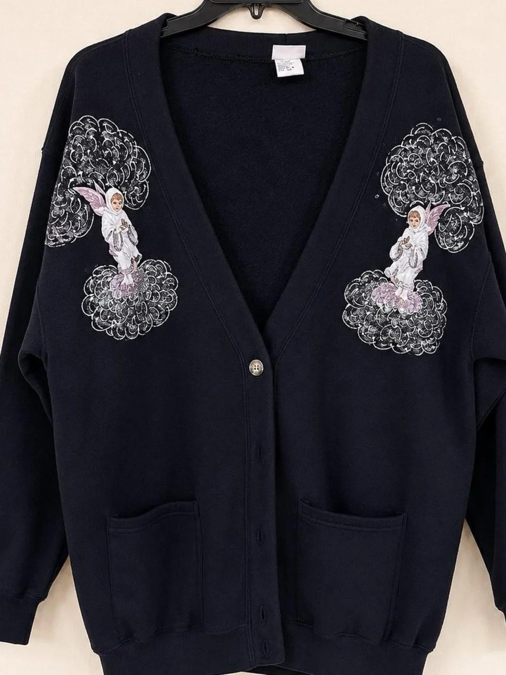 Vintage oversized hand painted Angel cardigan size XL